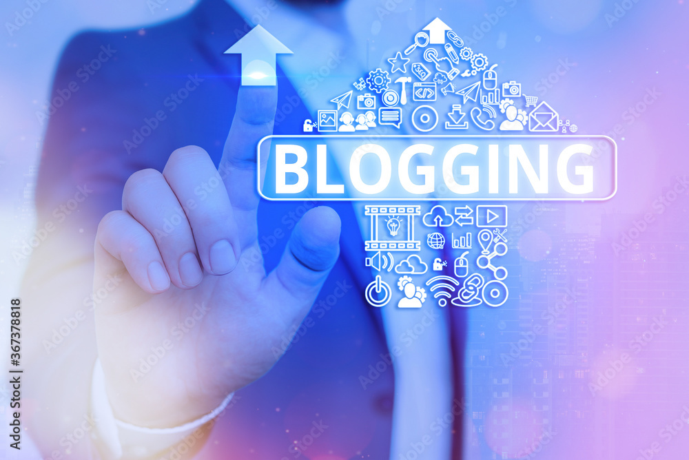 Aufkleber handwriting text writing blogging. conceptual photo write something that contains online an individu