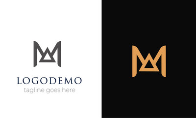M  latter logo design concept with play icon vector .M luxury design .M black and gold version .M logo design logo mark logotype .minimal logo design for company agency 