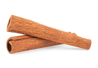 Two aromatic cinnamon sticks isolated on a white background