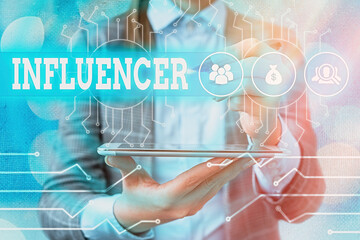Text sign showing Influencer. Business photo text the an individual who inspires or guides the...