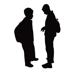 two school boys making chat, silhouette vector