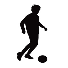 a boy playng football, silhouette vector