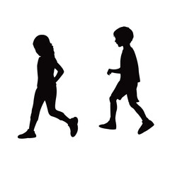 Fototapeta na wymiar children walking, silhouette vector