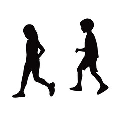 children walking, silhouette vector