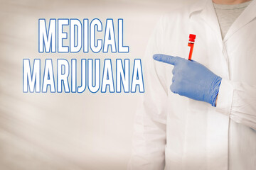 Writing note showing Medical Marijuana. Business concept for available only by prescription and...