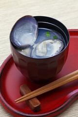 big size japanese basket clams soup, japanese food