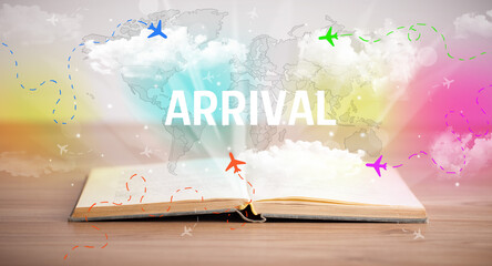 Open book with ARRIVAL inscription, vacation concept