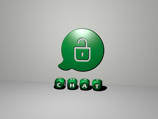 3D graphical image of chat vertically along with text built by metallic cubic letters from the top perspective, excellent for the concept presentation and slideshows. illustration and icon