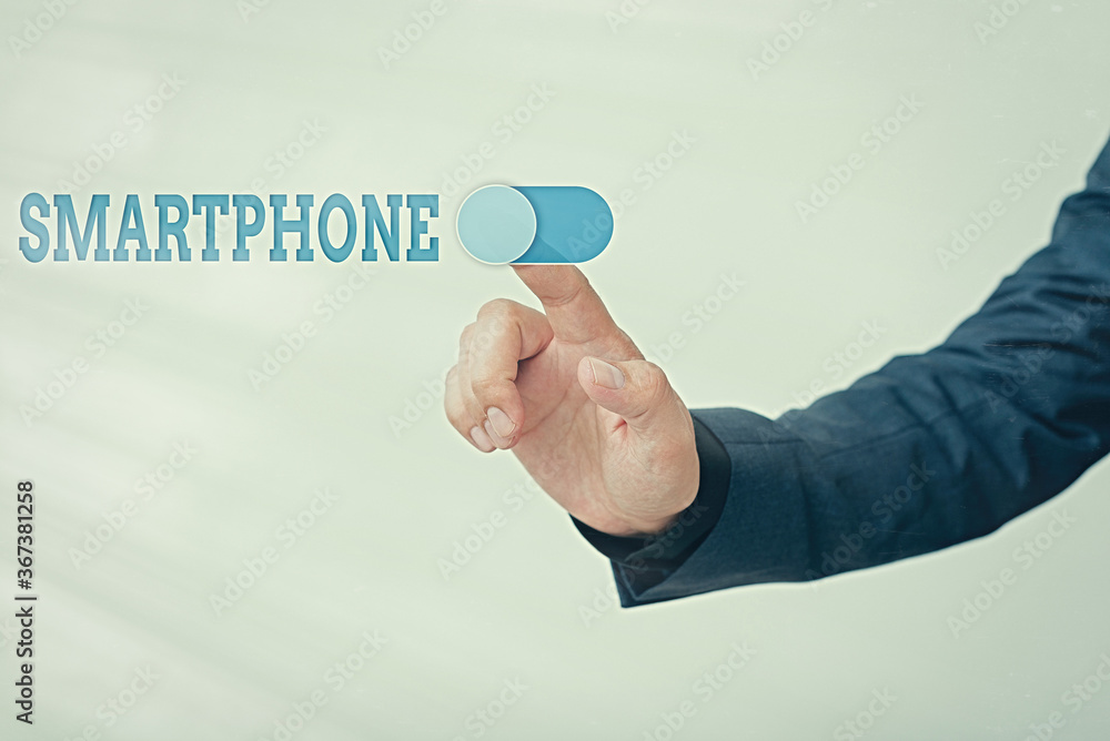 Poster writing note showing smartphone. business concept for the mobile phone that performs many of the fun