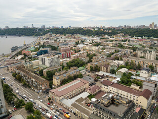 Aerial drone view. View of the Podil in Kiev.