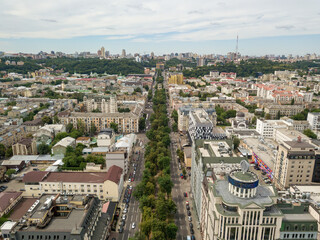 Aerial drone view. View of the Podil in Kiev.