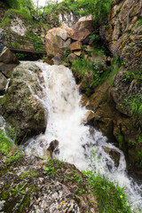 View of waterfall in Caucasus mountains