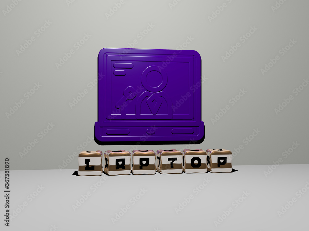 Fototapete 3D illustration of LAPTOP graphics and text made by metallic dice letters for the related meanings of the concept and presentations. computer and business
