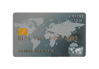 Grey plastic credit card isolated on white