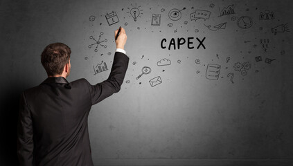 businessman drawing a creative idea sketch with CAPEX inscription, business strategy concept