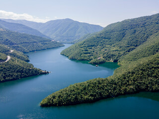 Aerial view of The Vacha (Antonivanovtsi) Reservoir, Bulgaria