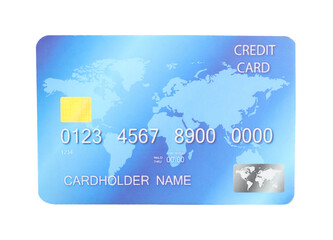 Blue plastic credit card isolated on white