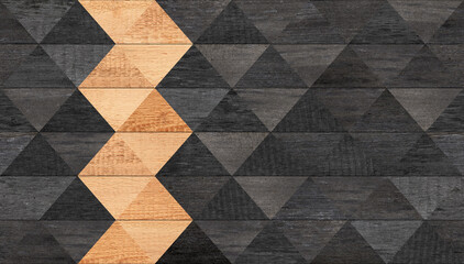 Weathered wooden surface. Wood texture background. Wooden wall with triangle pattern.