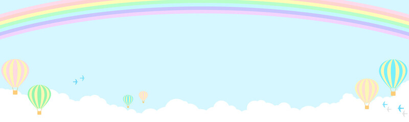 虹と気球が浮かぶ雲の上の背景　タイトルバー