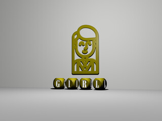 3D representation of GIRL with icon on the wall and text arranged by metallic cubic letters on a mirror floor for concept meaning and slideshow presentation. beautiful and background