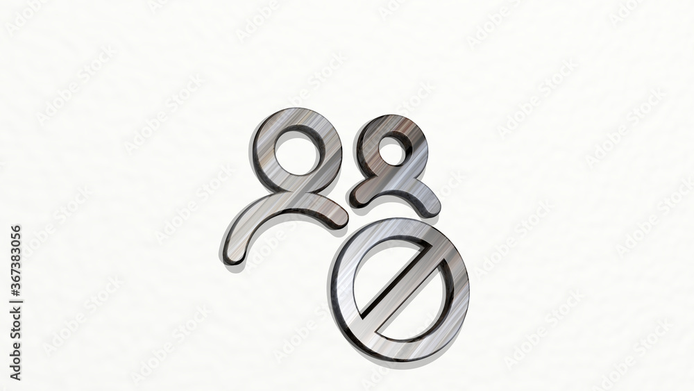 Poster multiple actions block on the wall. 3d illustration of metallic sculpture over a white background wi