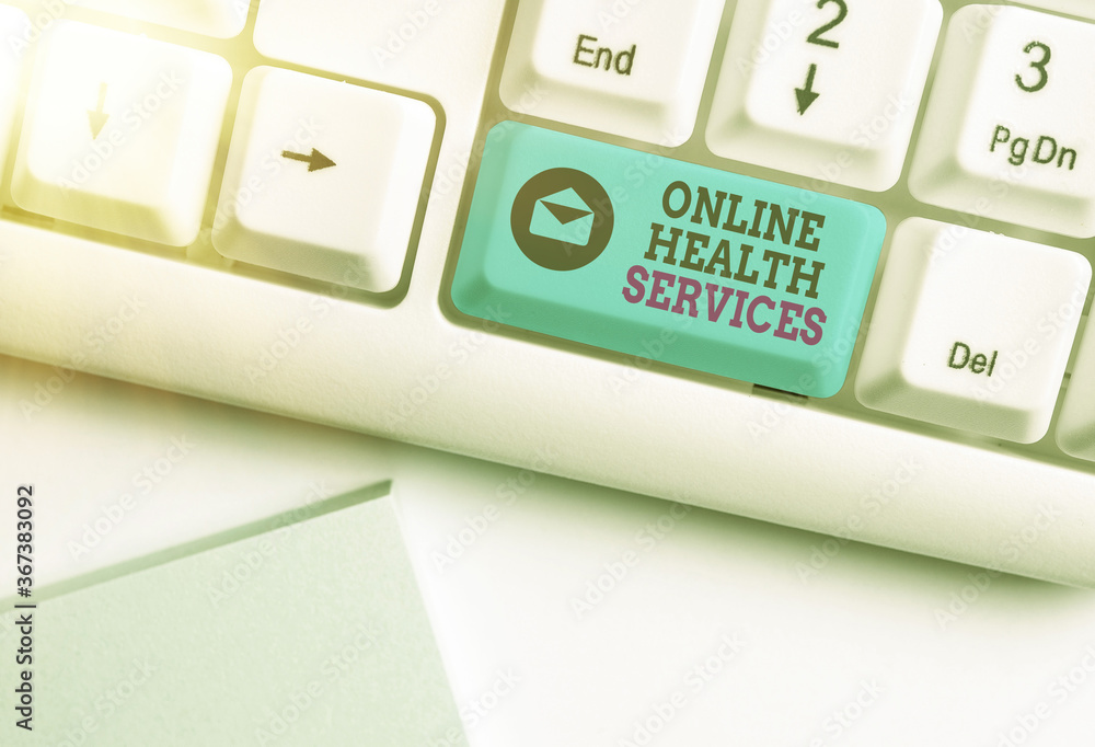 Aufkleber conceptual hand writing showing online health services. concept meaning healthcare delivered and enh