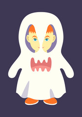 a halloween boy in a white ghost costume 