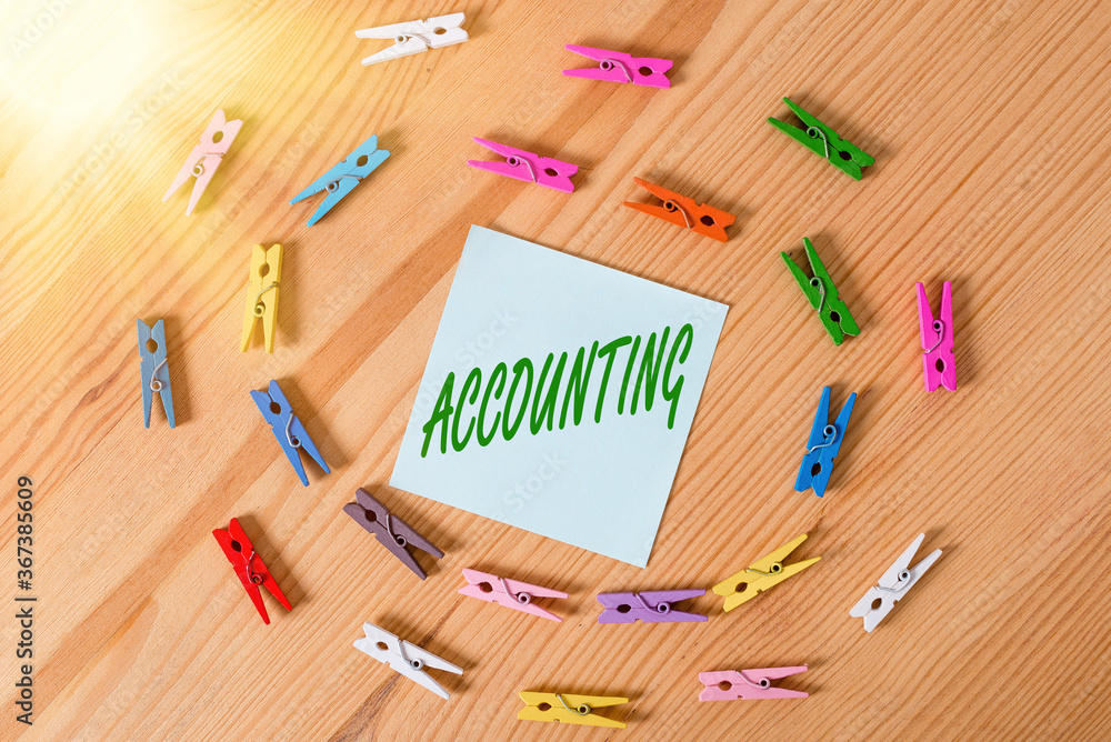 Poster writing note showing accounting. business concept for system of summarizing business and financial t