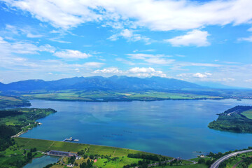 Obraz premium Aerial view of Liptovska Mara reservoir in Slovakia
