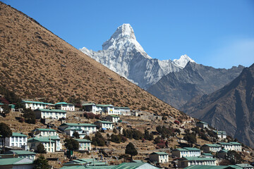 Ama Dablam overlooking the village of Khumjung.