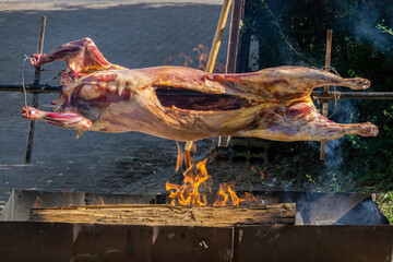 Lamb barbecue or barbecue of a whole sheep, also called mechoui, traditional meal from Northern...