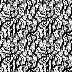 Abstract tangled sea waves seamless pattern. Monochrome wavy striped background. Endless backdrop