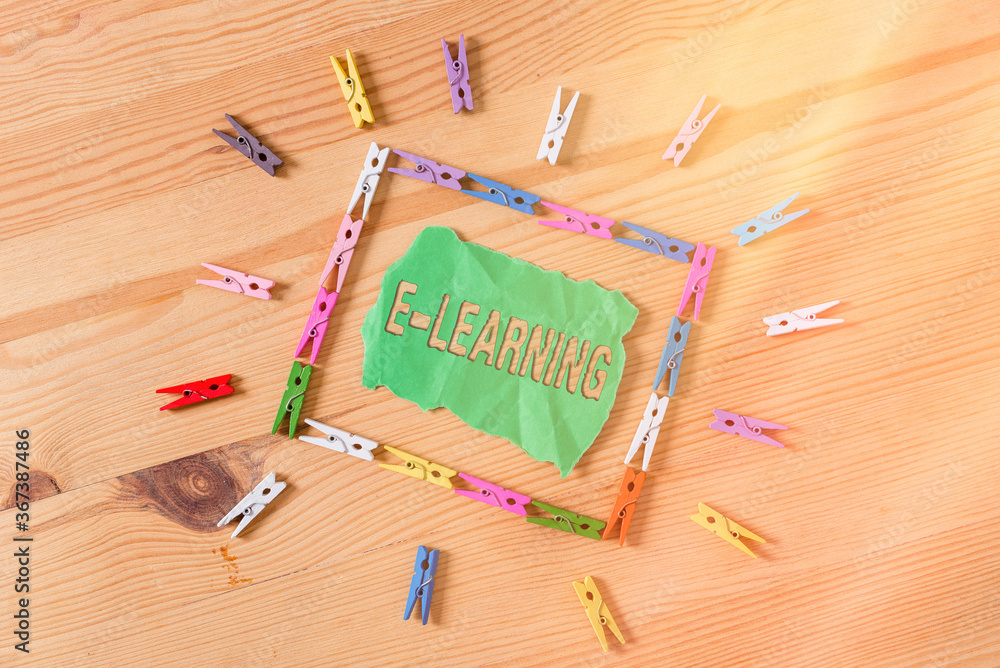 Poster conceptual hand writing showing e learning. concept meaning knowledge we obtain through the internet