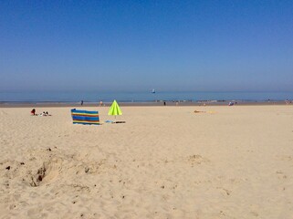 Fototapeta na wymiar The beach of Middelkerke, a coastal village at the North Sea, near Ostend in Belgium. 