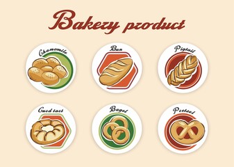 bread products in the circle. Vector Logos.