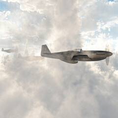 Fototapeta na wymiar Warplanes in the clouds. 3D rendering