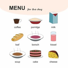 menu for the day. Healthy and delicious food. vector