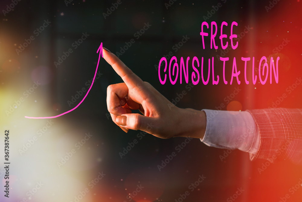 Poster writing note showing free consultation. business concept for a meeting to discuss something or to ge