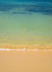 Turquoise azure blue sea with yellow sand