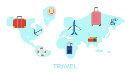 Vector illustration of Travel word on blue background