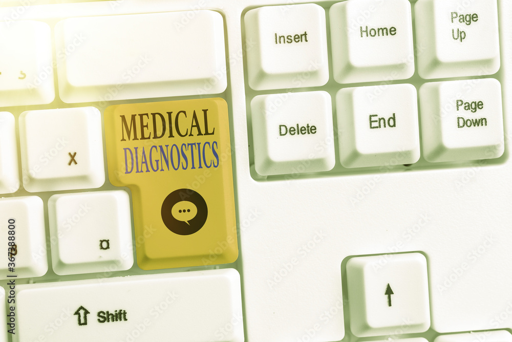 Fototapete writing note showing medical diagnostics. business concept for act of identifying a disease from its