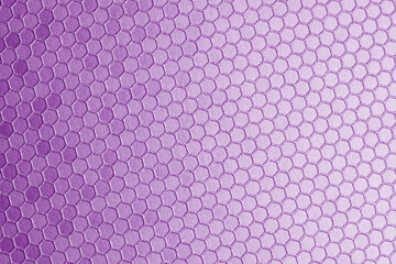 Patterned panels in hexagonal shape. Abstract purple, violet tiles background. Wall with textured hexagons. Honeycomb with gradient background.