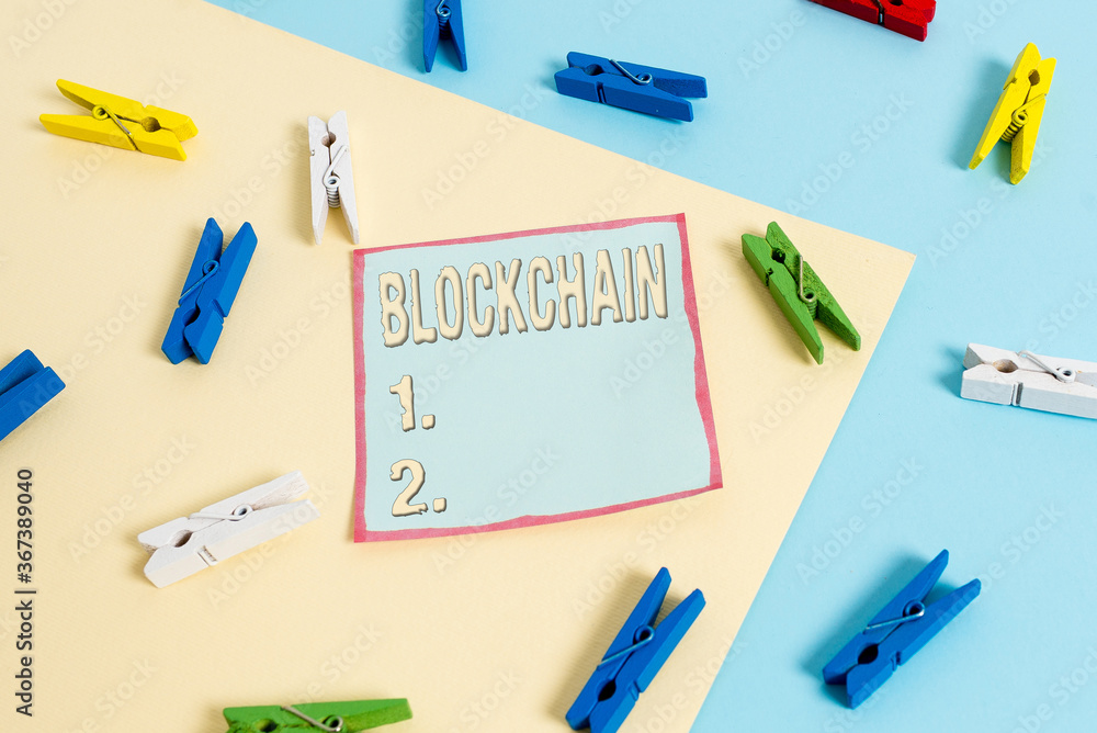 Poster word writing text blockchain. business photo showcasing digital database containing information that