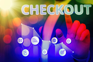Word writing text Checkout. Business photo showcasing the act of examining and testing something...
