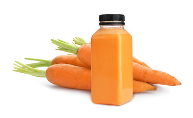 Carrot juice and fresh vegetables on white background, banner design