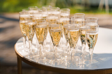 Luxury champagne welcome zone catering for business meeting. Premium catering for rich people.