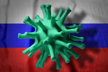 Coronavirus cell on the russian flag background