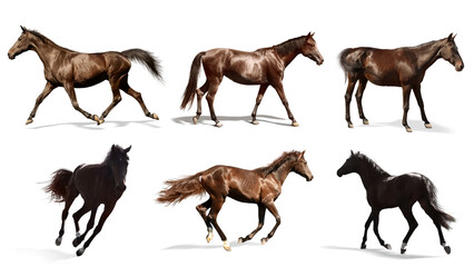 Fototapeta premium Collage with photos of horses on white background, banner design. Beautiful pet