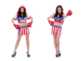 Woman boxer in uniform with US symbols