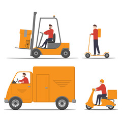 Set of  Delivery service workers. Transportation concept.Vector flat illustration.